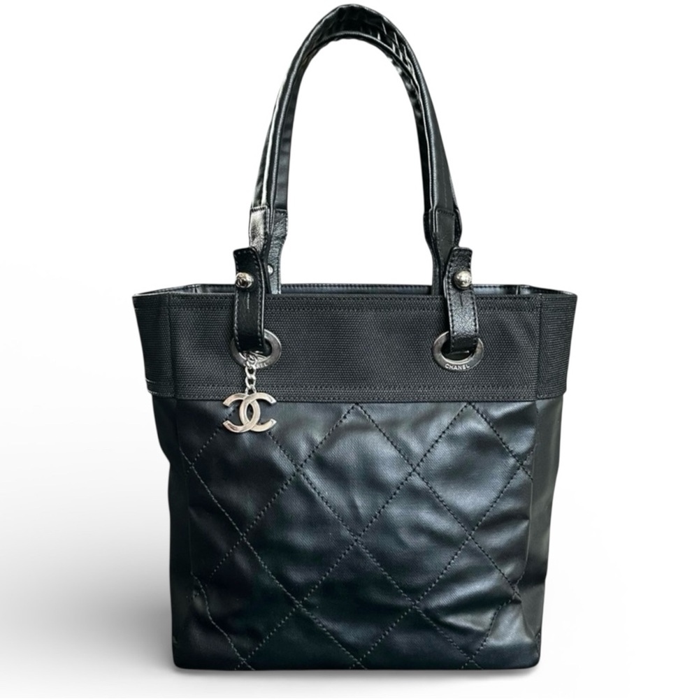 Chanel Biarritz Quilted Black Tote Bag with CC Charm